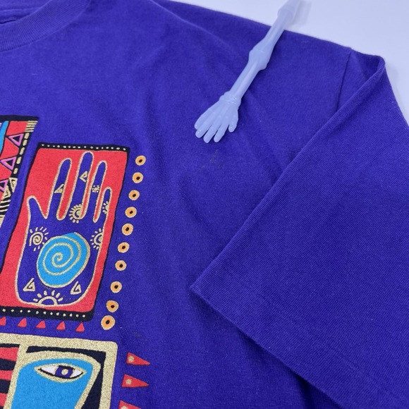 Vintage 90s Laurel Burch Pop Art Single Stitch USA Shirt Unisex XL Purple Tribal - Picture 5 of 8